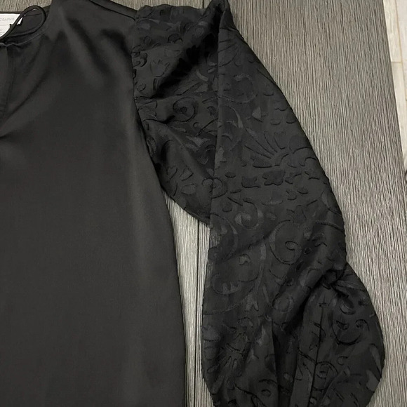 Calligraphie‎ Black Tie Front Tunic Balloon Burnout Velvet Sheer Sleeve Size XS - Picture 11 of 12